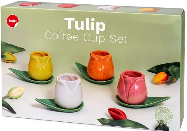 Tulip Ceramic Coffee Set Balvi Hand‑Painted 4‑Piece-3