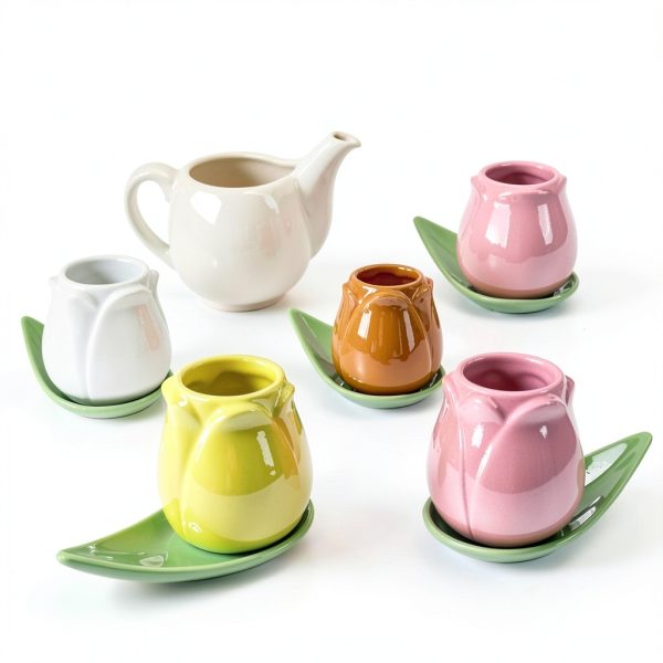 Tulip Ceramic Coffee Set Balvi Hand‑Painted 4‑Piece-2
