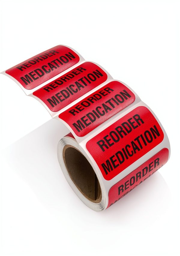 Carstens Medical Stickers – Reorder Medication Alert and Instruction Labels for Medical Charts, Red and Black, Roll of 100 Patient Chart Labels, W1.5" x H.75"-2