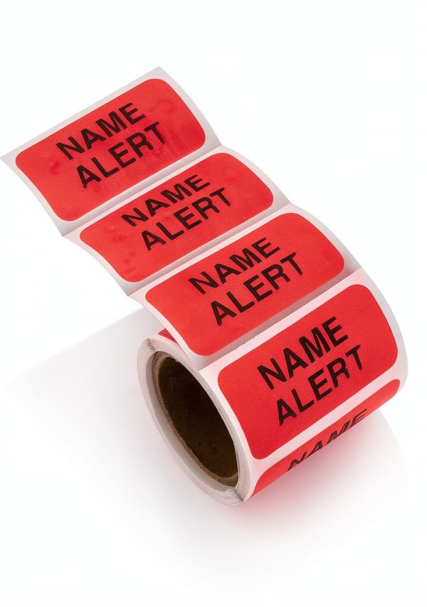 Carstens Medical Stickers – Name Alert, Alert and Instruction Labels for Medical Charts, Red and Black, Roll of 100 Patient Chart Labels, W1.5" x H.75"-2